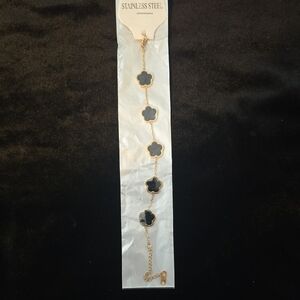 Stainless Steel Black and Gold Flower Bracelet